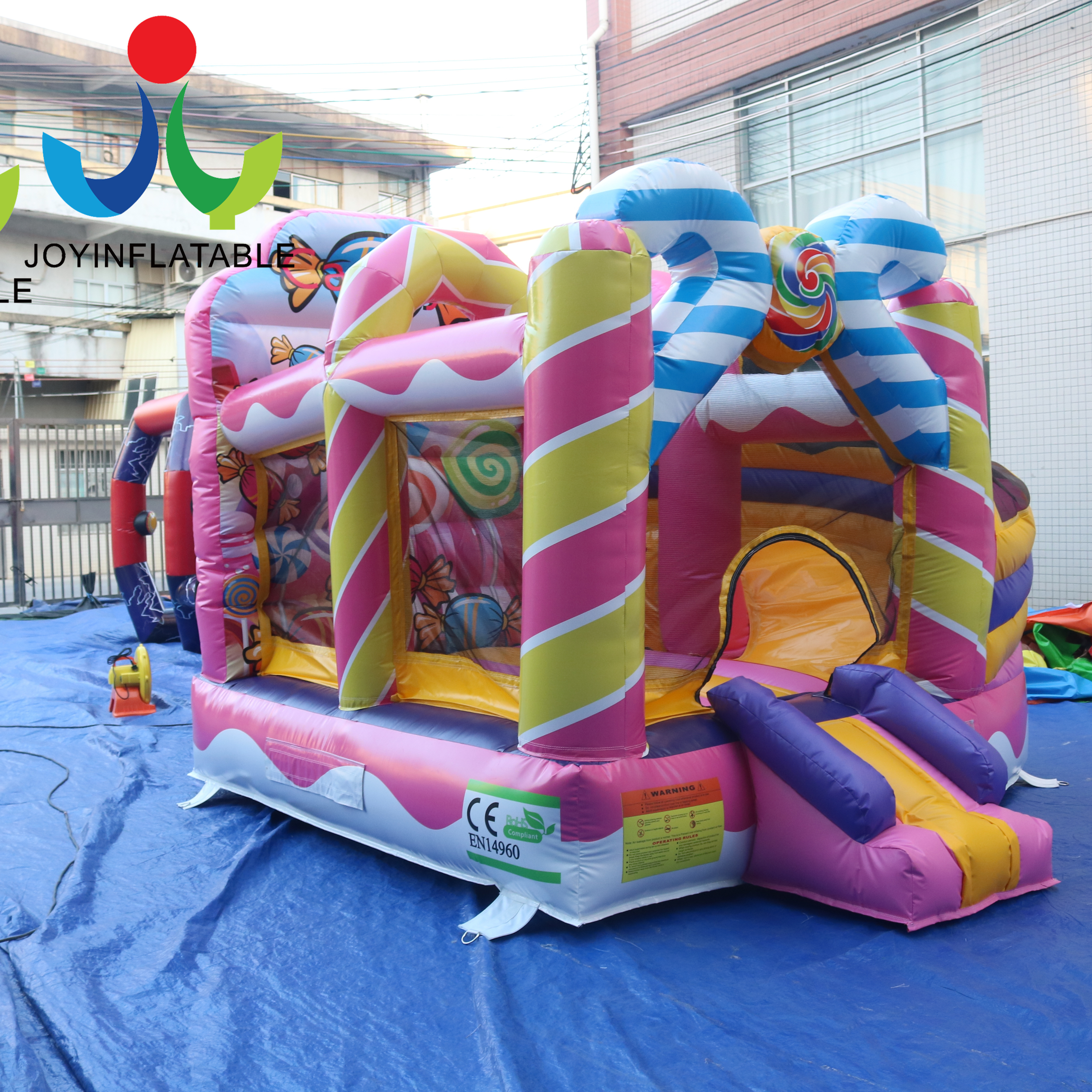 Custom Logo Customized Kids Candy Bouncy With Slide Outdoor Candy Theme Inflatable Playground Theme Park For Sale