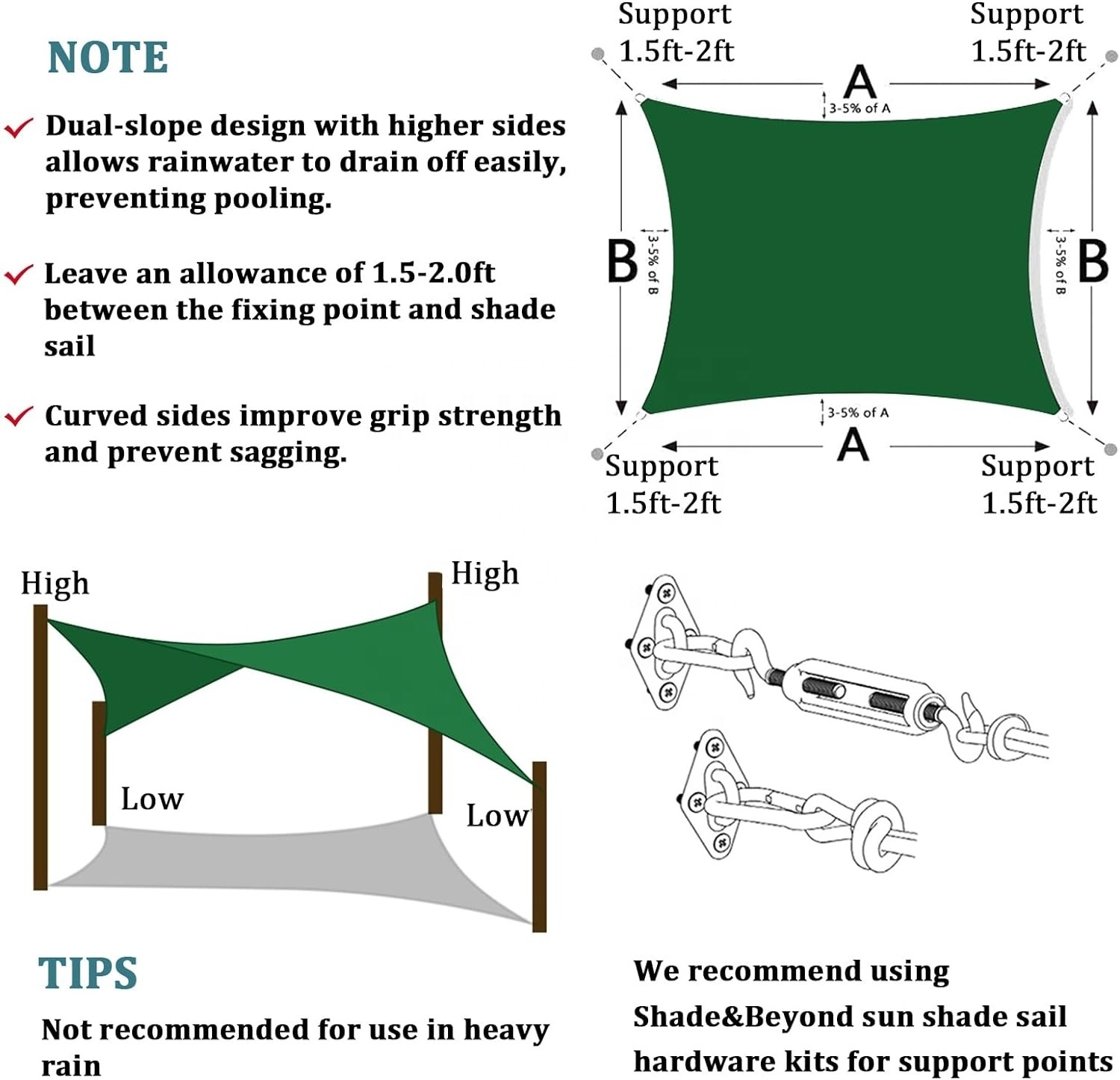 Sun Shade Sail Rectangle Canopy Sail Shade Green Sun Shades for Patios