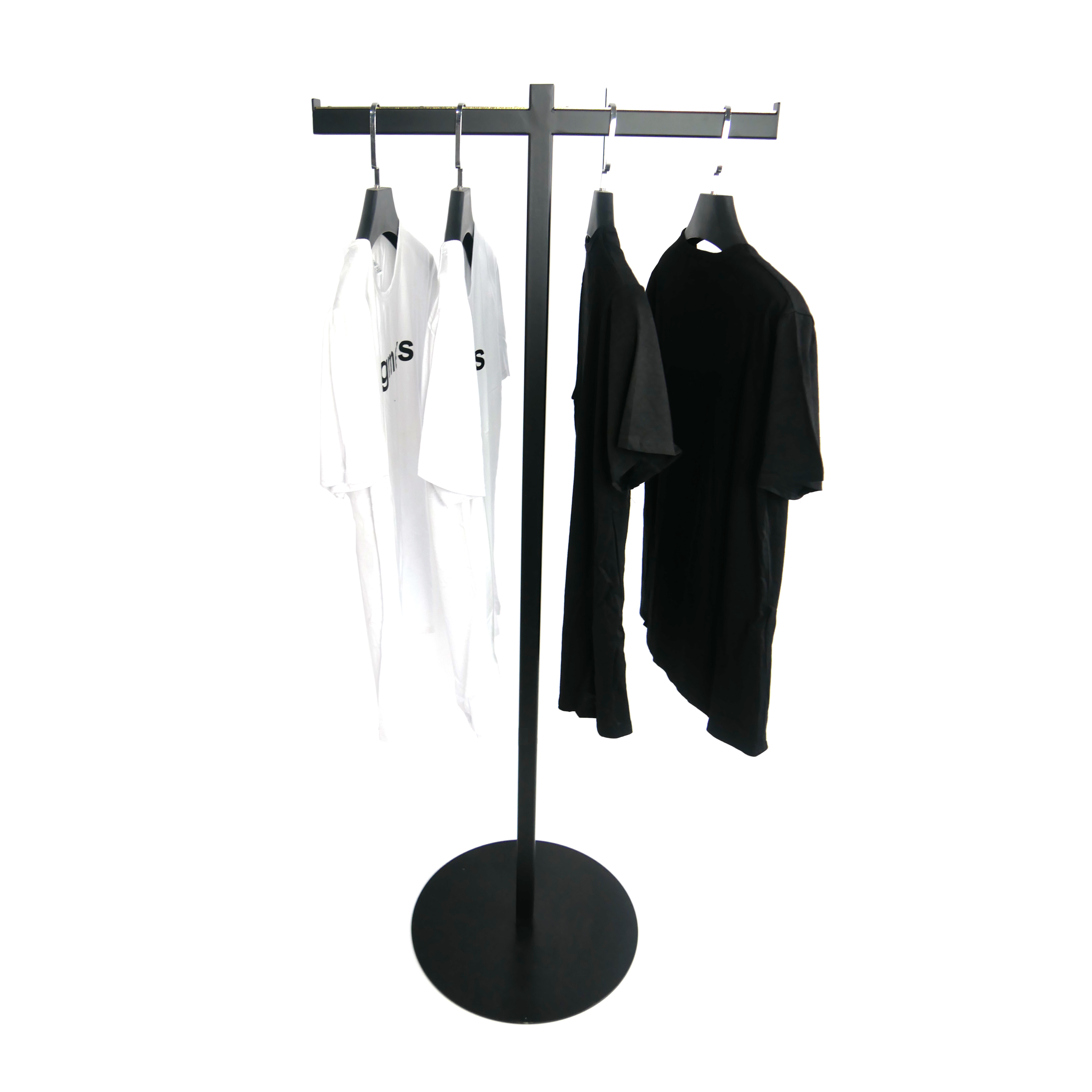 Metal boutique black clothing display standing rack with 2 sides apparel display racks