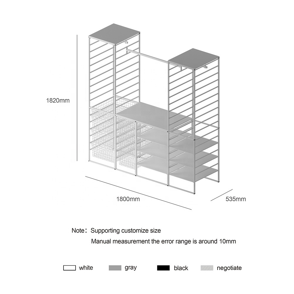 White powder coating customized closet  DIY closet kits for bedroom Wardrobe with wire basket hanging closet rod and Mdf Board