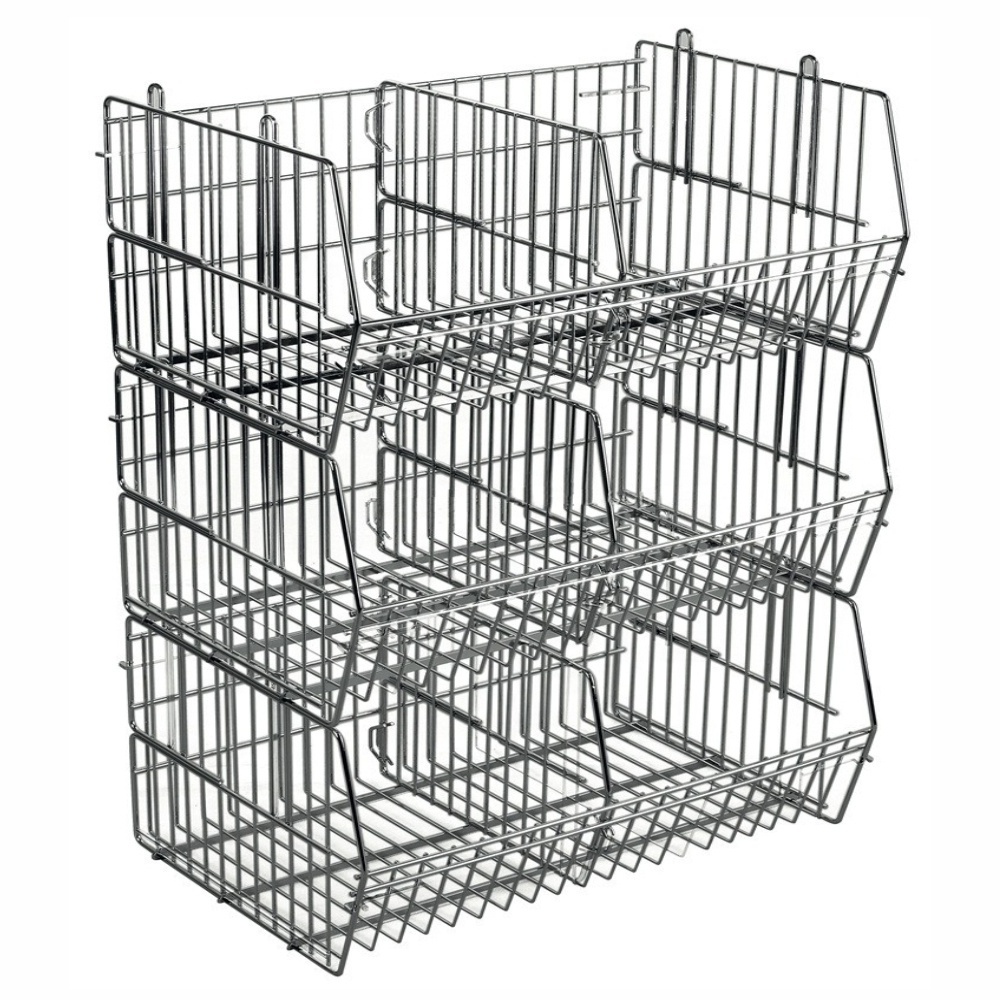 High Quality 3 Tiers Basket Storage Wire Shelving White Supermarket Shelves