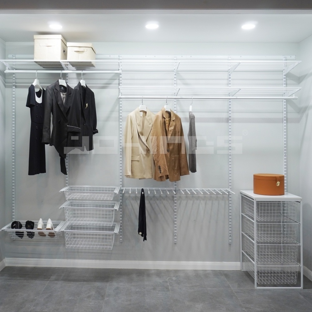 Factory price customized DIY Metal storage closet wardrobe Adjustable detachable hanging mesh wardrobe Closet organizer