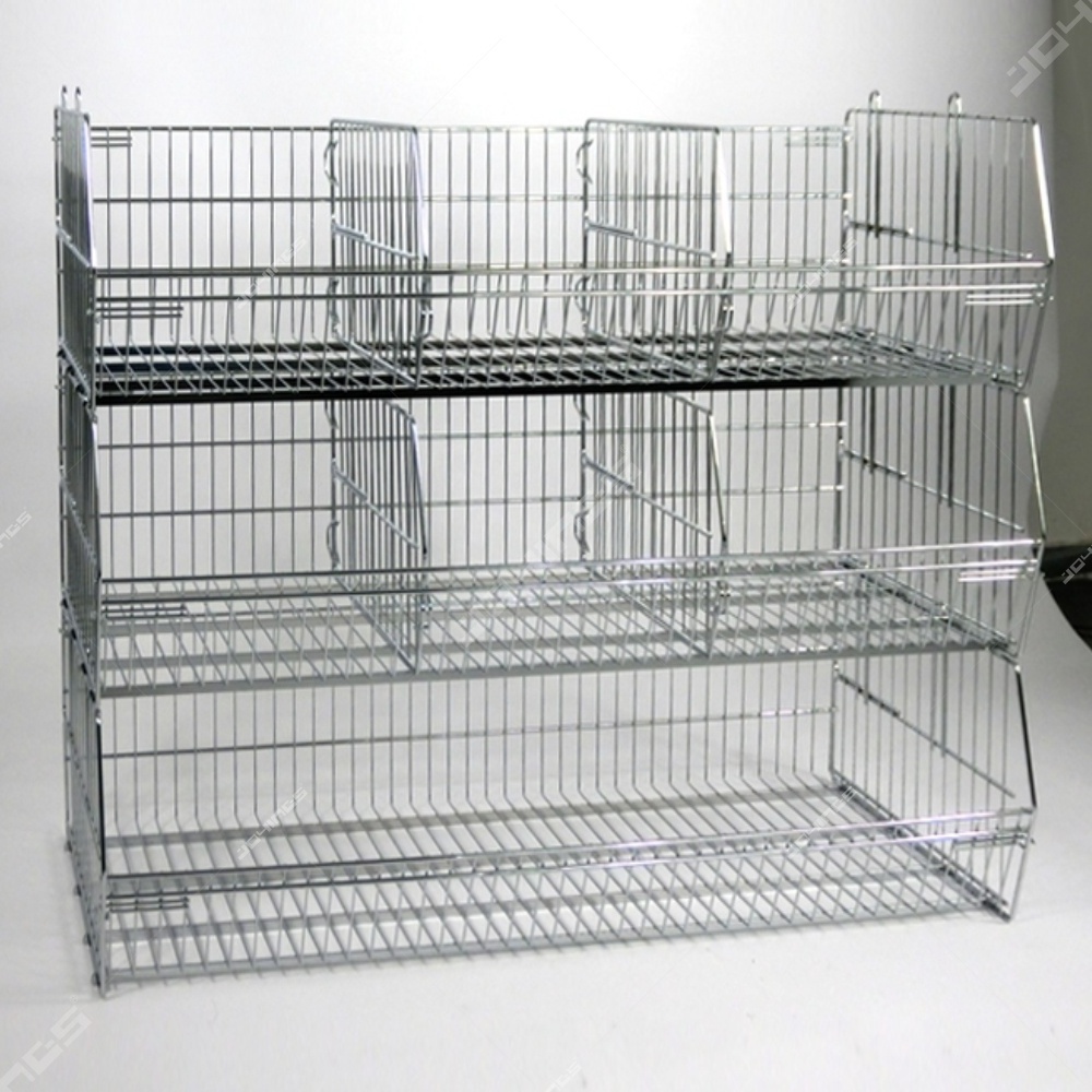 High Quality 3 Tiers Basket Storage Wire Shelving White Supermarket Shelves