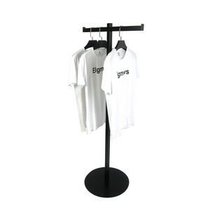 Metal boutique black clothing display standing rack with 2 sides apparel display racks