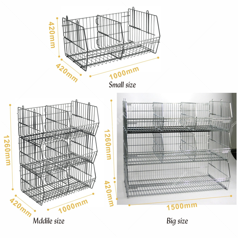 High Quality 3 Tiers Basket Storage Wire Shelving White Supermarket Shelves