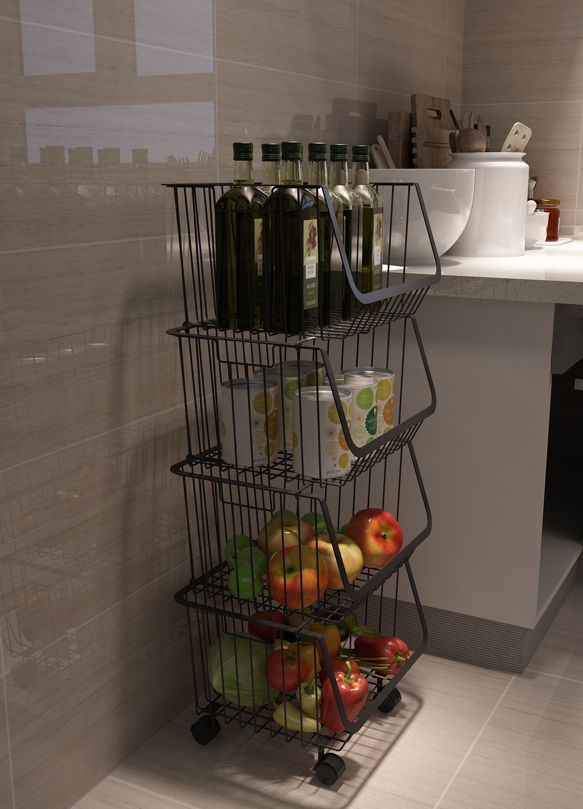 Basket Use Kitchen Storage Shelf Customized Retail Store Easy Assemble Tier Home Floor Standing Display Unit,light Duty Rack 300