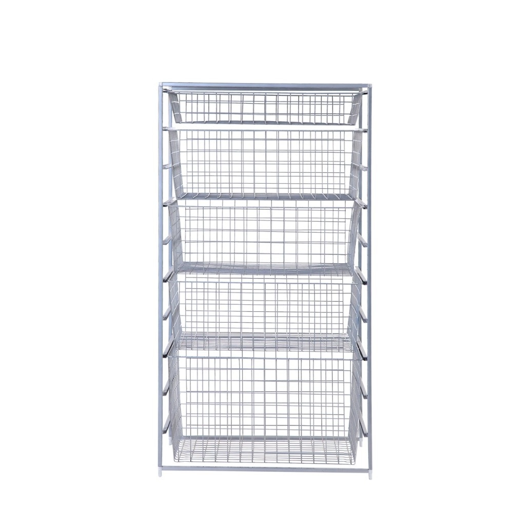 Large size Stackable Storage basket Metal Wire Basket for home storage closet organizer