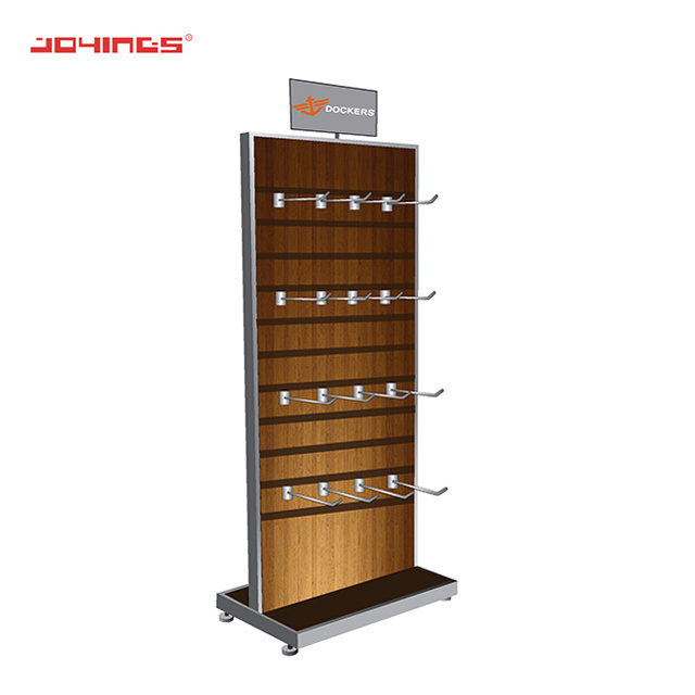 Manufacturer China Double Sided Retail Floor Display Stand Retail MDF Slatwall Happy Socks/Hat Display Stand