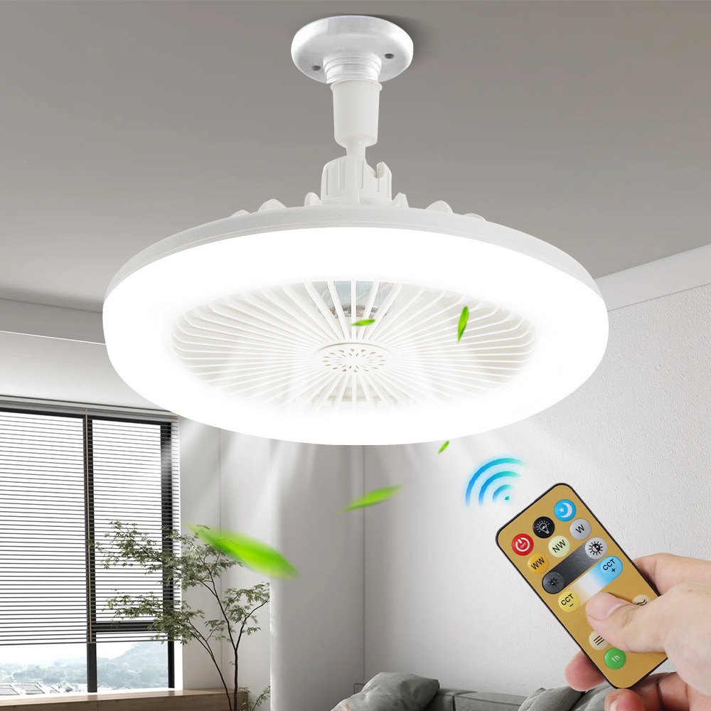 E27 Remote Control 360 Degree Rotation Fan Lamp with LED Lights Quiet Ceiling Fans for Bedroom Living Room Interior