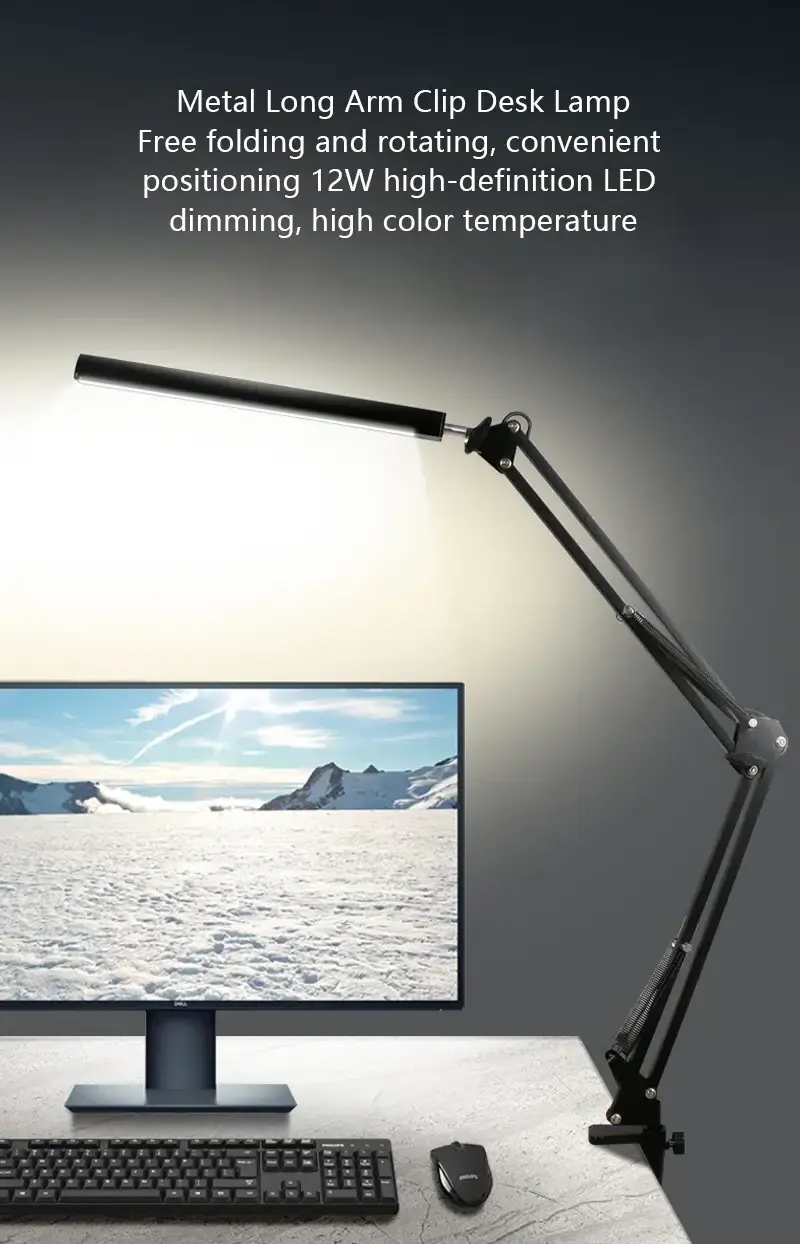 Metal Swing Arm Contemporary 12W Multifunction Folding Desk Lamp Folding Clip-on Eye-caring Led Desk with Clamp Lamp Led Office