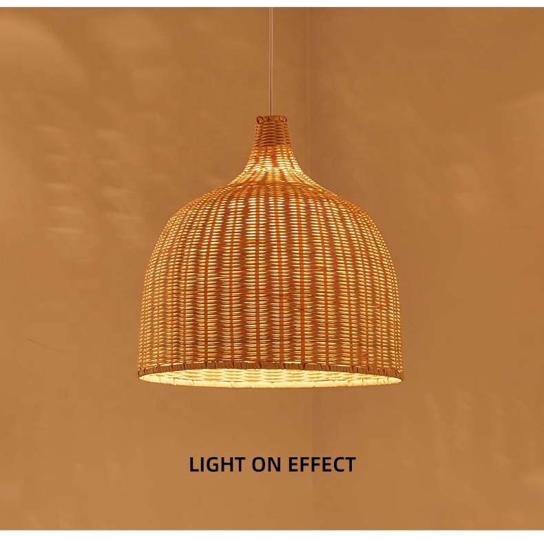 Rattan Pendant Lights Hand-Woven Wicker Light Fixture for Kitchen Island Fixture Indoor Lighting Handmade Bamboo Lamp Holder