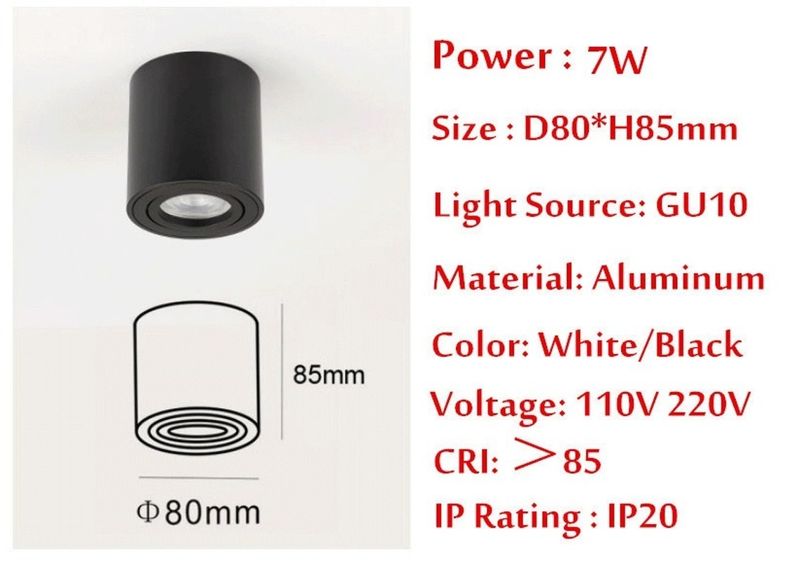 Surface Mounted Adjustable LED Trimless Downlight Round GU10 Fixture Cylinder Ceiling Down Spot Light Bedroom Lamp MR16 Fitting