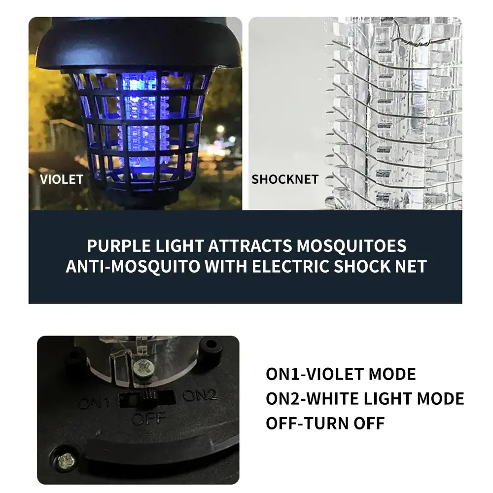 Outdoor Electric Mosquito Killer Lamp Solar UV Bug Fly Zapper Light Control Waterproof Mosquito Trap for Garden Courtyard Fram