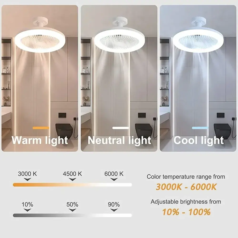 Multi-functional Modern Simple Round Small E27 LED Ceiling Fan Light Quite Wind Adjustable Remote Control Fan Lamp