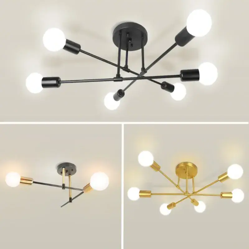 6 Sockets Chandelier Lighting Nordic Modern Home Living Room Bedroom Ceiling Lamp Light Fixtures Vintage Iron Ceiling Lights