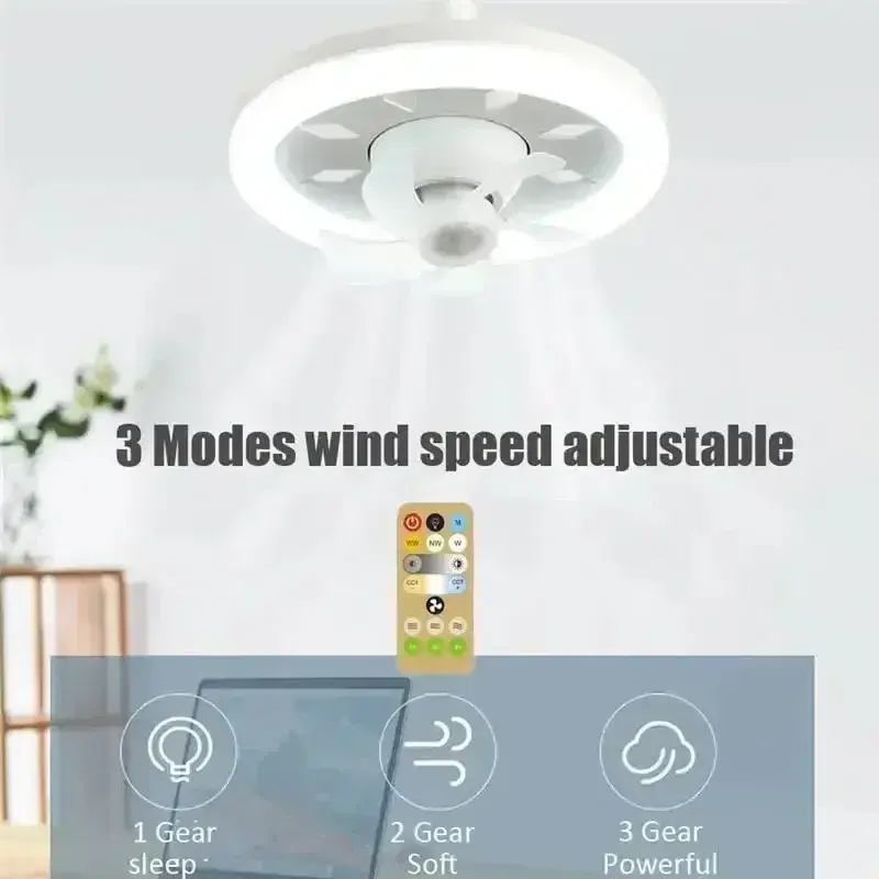 360 Rotating LED Fan Light with Remote Control  30W E27 Ceiling Intelligent Fan for Living Room Bedroom