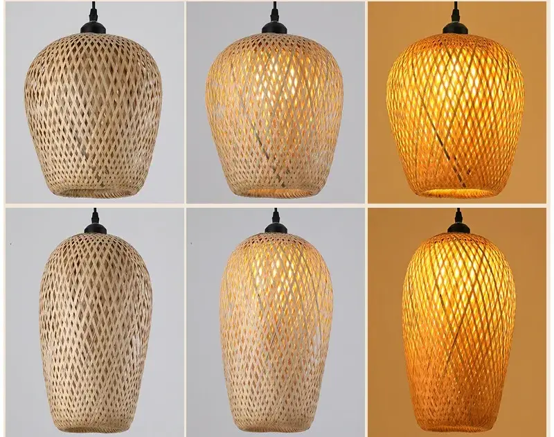 Chinese Style Weaving Hanging Lamps Bamboo Pendant Lamp Hand Knitted Restaurant Home Decor Lighting Fixtures