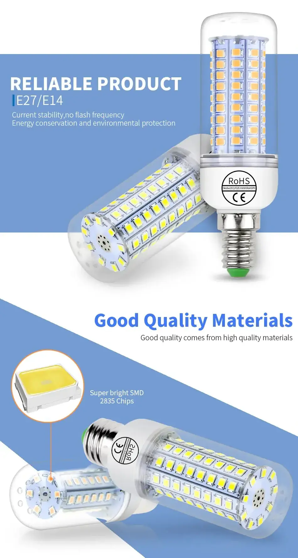 E14 E27 Corn SMD LED Light Candle Bulb LED Bulb 240V 30 36 48 56 69leds Lampada 220V Chandelier Lighting Energy Saving Lamp