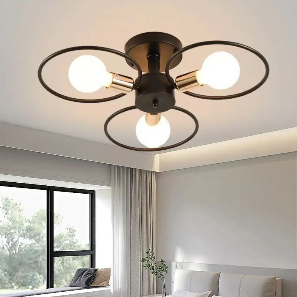 Modern Nordic E27 Black LED Ceiling Chandelier Edison Bulbs Indoor Light Fixtures for Bedroom Living Room