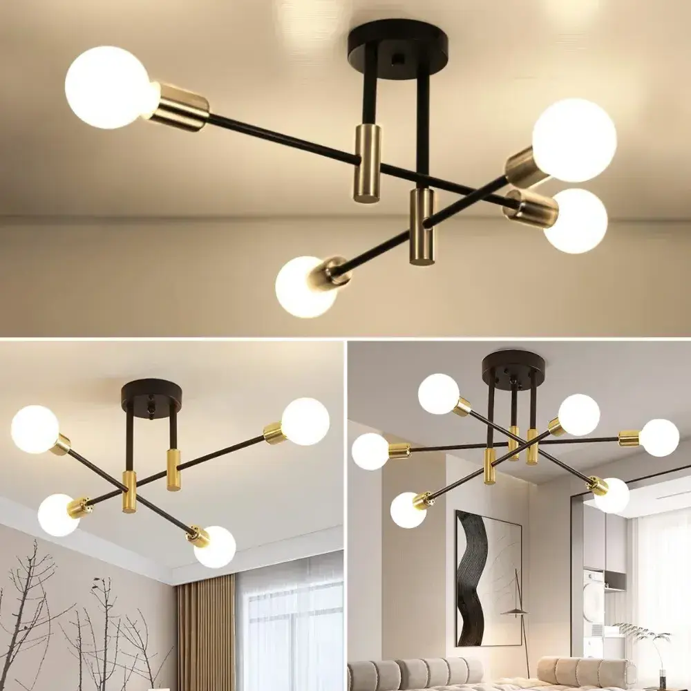 Modern Chandelier Decor Home Lighting Fixture Retro Industrial Wrought Iron LED Ceiling Lamp E27 Light Living Room