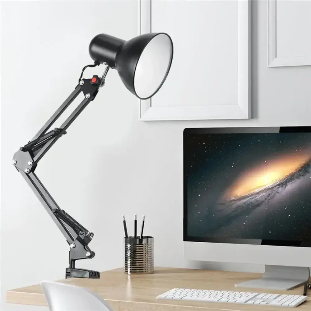 Table Lamp Head  Black Reading Light for Home Office Flexible Swing Arm Table Lamp Clamp Mount Desk Lamp with Clip and Rotatable