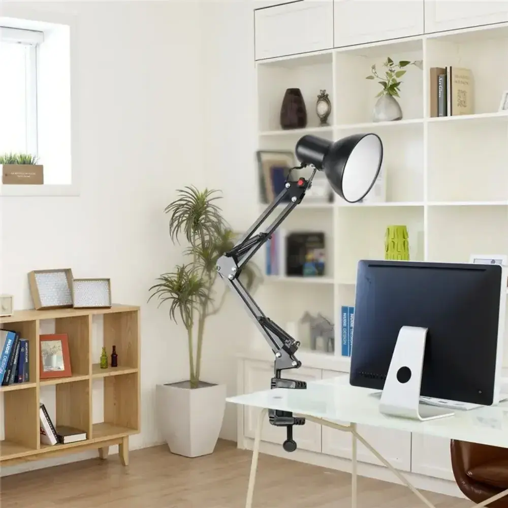 Table Lamp Head  Black Reading Light for Home Office Flexible Swing Arm Table Lamp Clamp Mount Desk Lamp with Clip and Rotatable