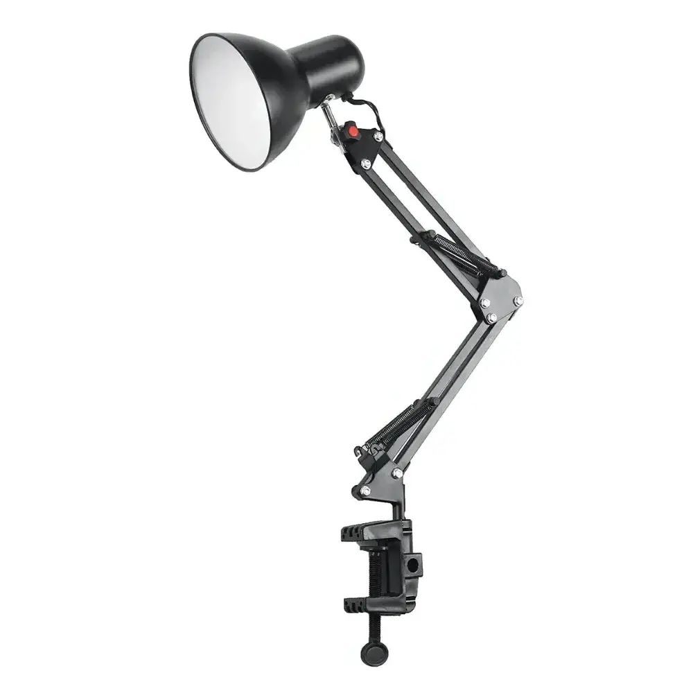 Table Lamp Head  Black Reading Light for Home Office Flexible Swing Arm Table Lamp Clamp Mount Desk Lamp with Clip and Rotatable