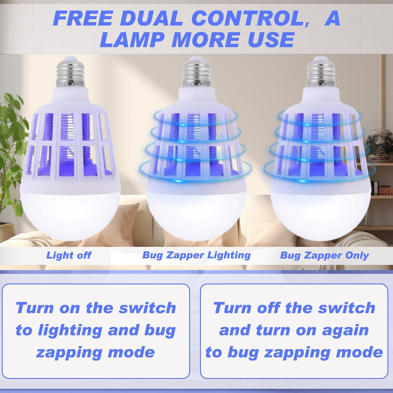 E27 Base LED Mosquito Killer Lighting Bulb 2-in-1 Indoor Electric Fly Insect Killer&Bug Catcher for Home Backyard Patio