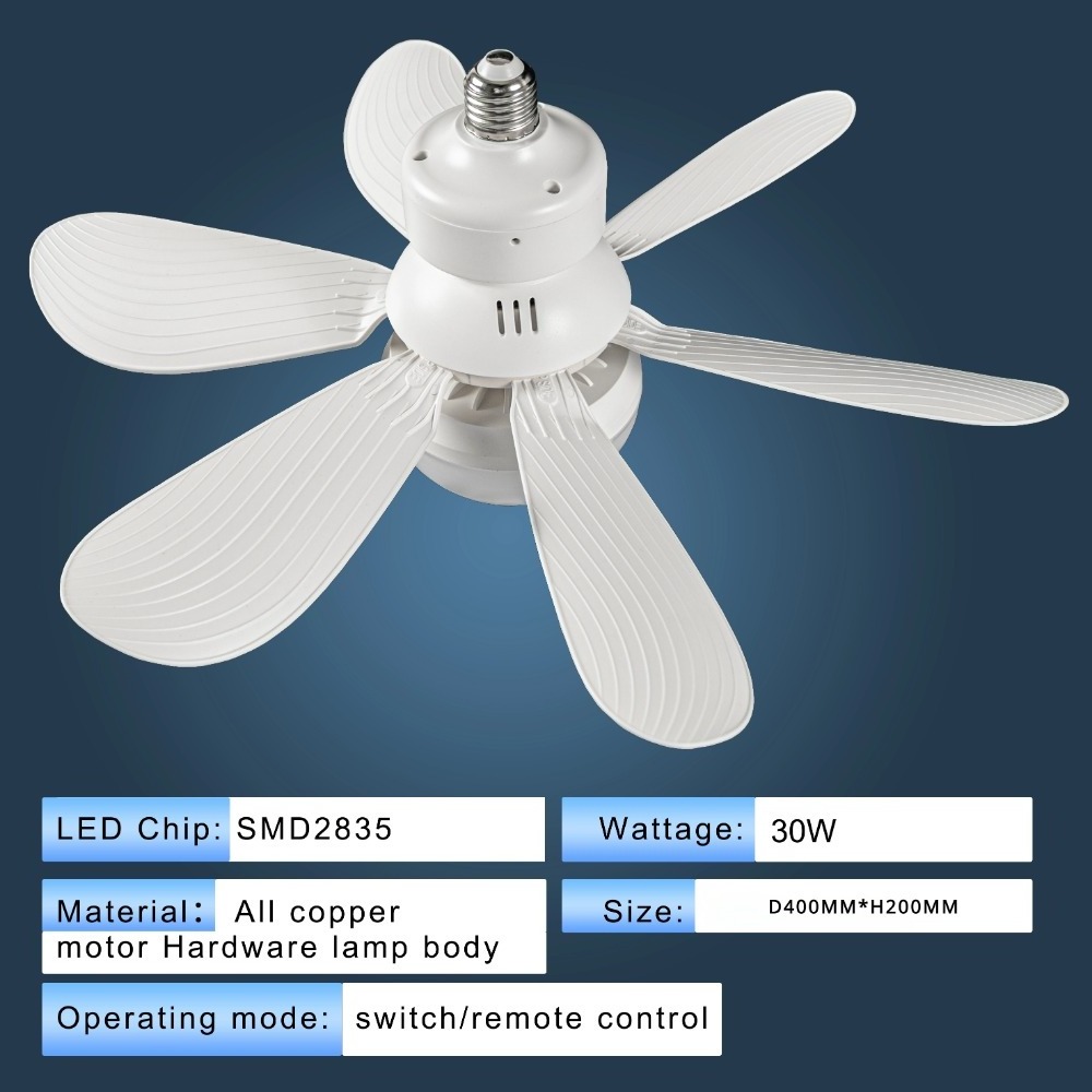 Modern Wind 6 ABS Blades 16 Inches LED Fan Light Bedroom Living Room Decoration Ceiling Flower Fan Light 30W/40W