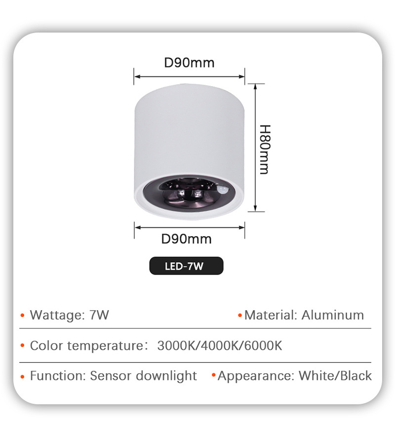 Surface Mounted Spotlight with Human Sensor Led Ceiling Lamp Cob Anti-glare Downlight for Interior