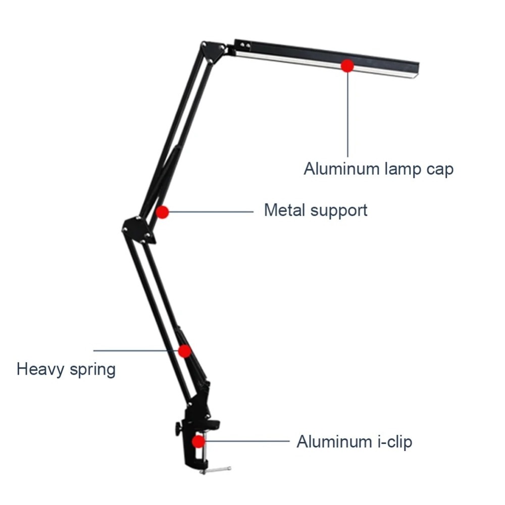 Metal Swing Arm Contemporary 12W Multifunction Folding Desk Lamp Folding Clip-on Eye-caring Led Desk with Clamp Lamp Led Office