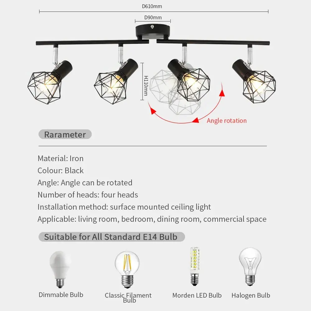 Led Track Light  E14 Ceiling 2 Head Lighting Fixture  for Living Room Kitchen  Utility Room Bedroom Kitchen