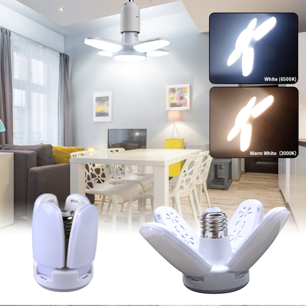 E27 LED Bulb Fan Blade Lamp AC85-265V 28W Foldable Led Light Bulb Lampada for Home Ceiling Light Small Garage Light