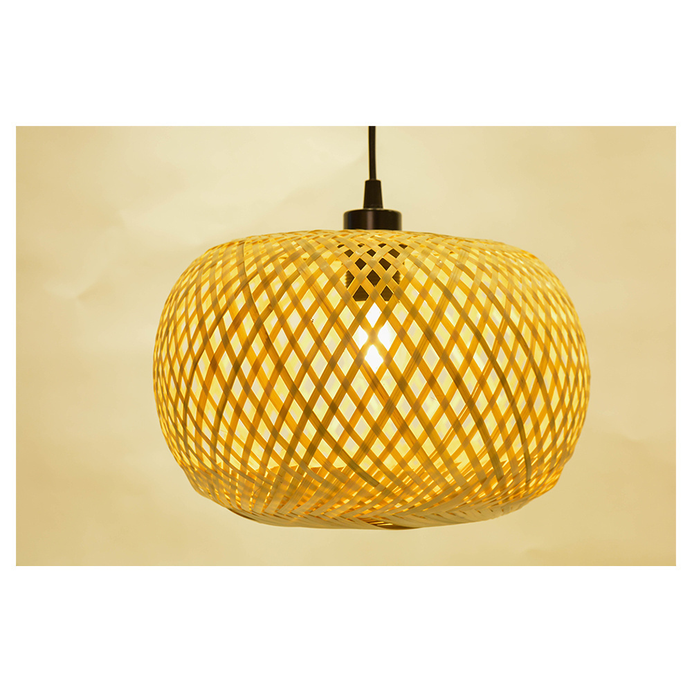 20CM Diameter Circular Lamp Shade Bamboo Woven Lamp Dining Room Rattan Lamp Bedroom Farmhouse Rural Indoor Pendant Light