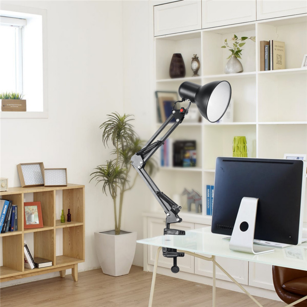 Home Desk Lamp Flexible Swing Arm E27 Desk Light Bracket with Rotatable Table Lamp Head and Clamp Mount Support for Office Study