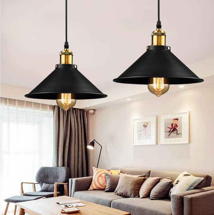 LED Chandelier Wrought Iron Black E27 Bulb Retro Lamp Matte Creative American Country Round Pot Cover Bedroom Dining Room