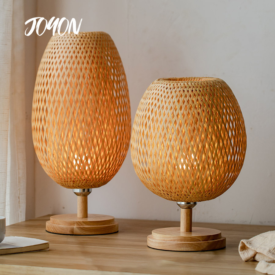 Bamboo Weaving Table Lamp Creative Handmade Rattan Bedroom Restaurant Bedside Desk Lights Chinese Pastoral Retro Table Light