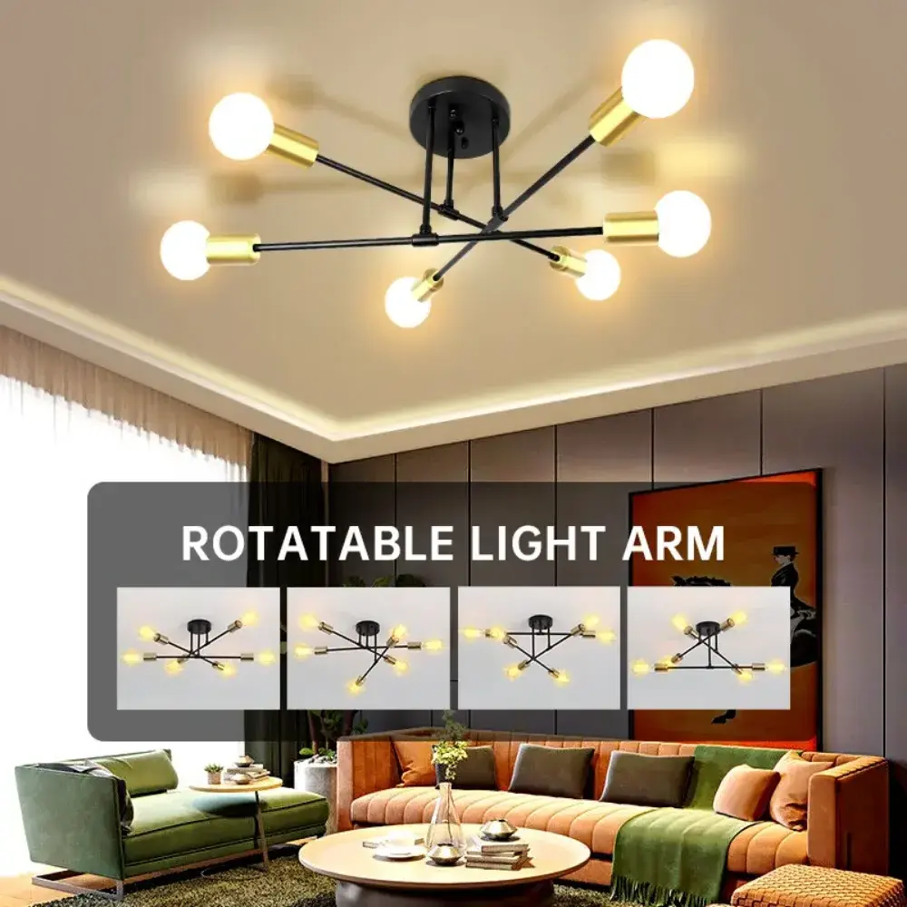 Chandelier Metal Semi Flush Mount Ceiling Light for Bedroom Living Room Modern Light Fixture 6-Lights Chandelier