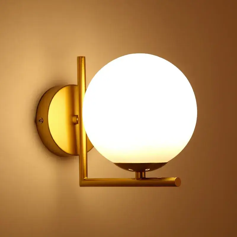 Spherical  Wall Lamp Brief Bedroom Study Wall Lights Simple Bedside Lamp Nordic Wall Engineering Lamp New Model Gold Black