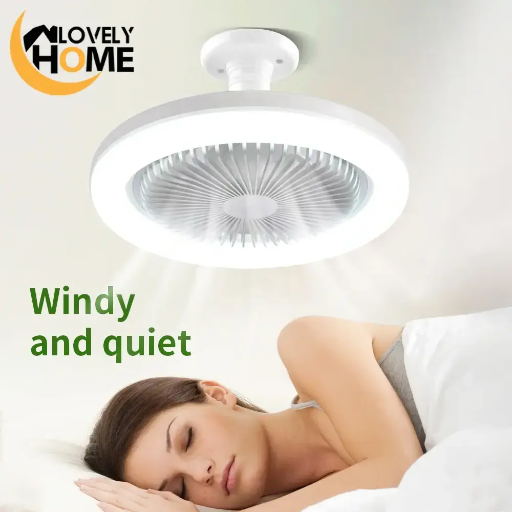 E27 Ceiling Fan with Lights LED Electric Fan for Bedroom Living Room Decor Silent Fans