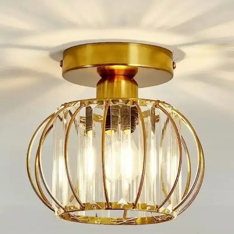 Gold & Black Modern Crystal Ceiling Light  Semi Recessed Ceiling Fixture  for Bedroom Bathroom Hallway