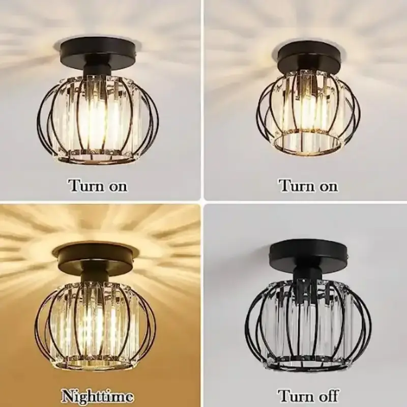 Gold & Black Modern Crystal Ceiling Light  Semi Recessed Ceiling Fixture  for Bedroom Bathroom Hallway