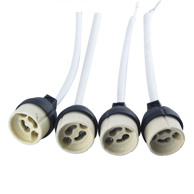 2 pins 10cm Cable Ceramic Socket GU5.3 MR16 MR11 Base Lamp Holder