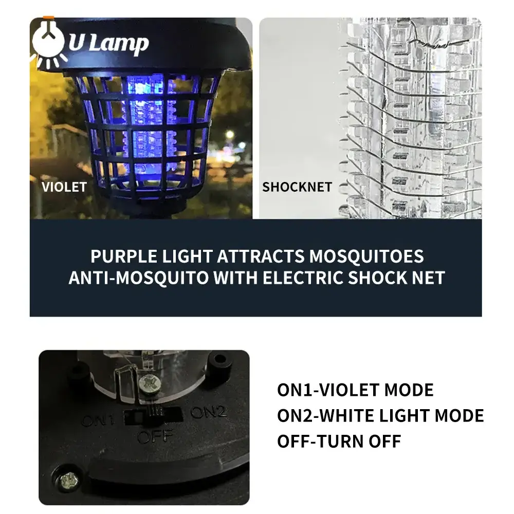 Solar Power Electric Mosquito Killer Lamp LED Anti Mosquito Lamp Kills Flies Insect Trap Bug Zapper Outdoor Garden Light