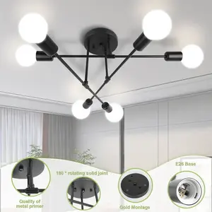 Chandelier Metal Semi Flush Mount Ceiling Light for Bedroom Living Room Modern Light Fixture 6-Lights Chandelier