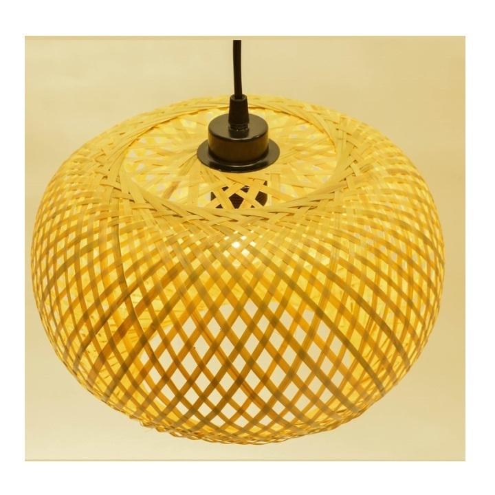 20CM Diameter Circular Lamp Shade Bamboo Woven Lamp Dining Room Rattan Lamp Bedroom Farmhouse Rural Indoor Pendant Light