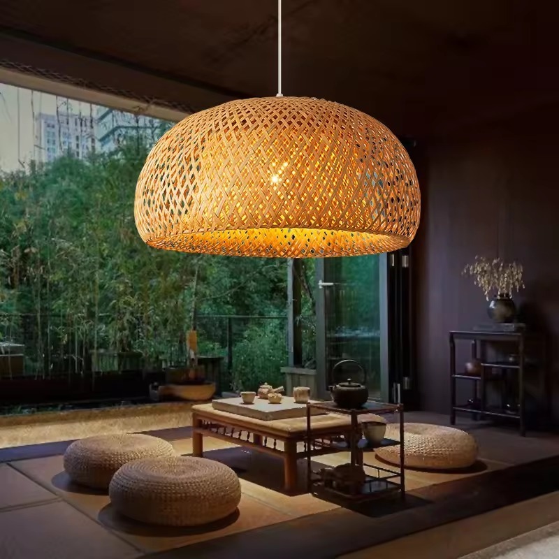 Pot Shaped Chandeliers Hotel Tea Room Bedroom Living Room Dining Room Corridor Tea House Farm Bamboo Weaving Pendant Lamp