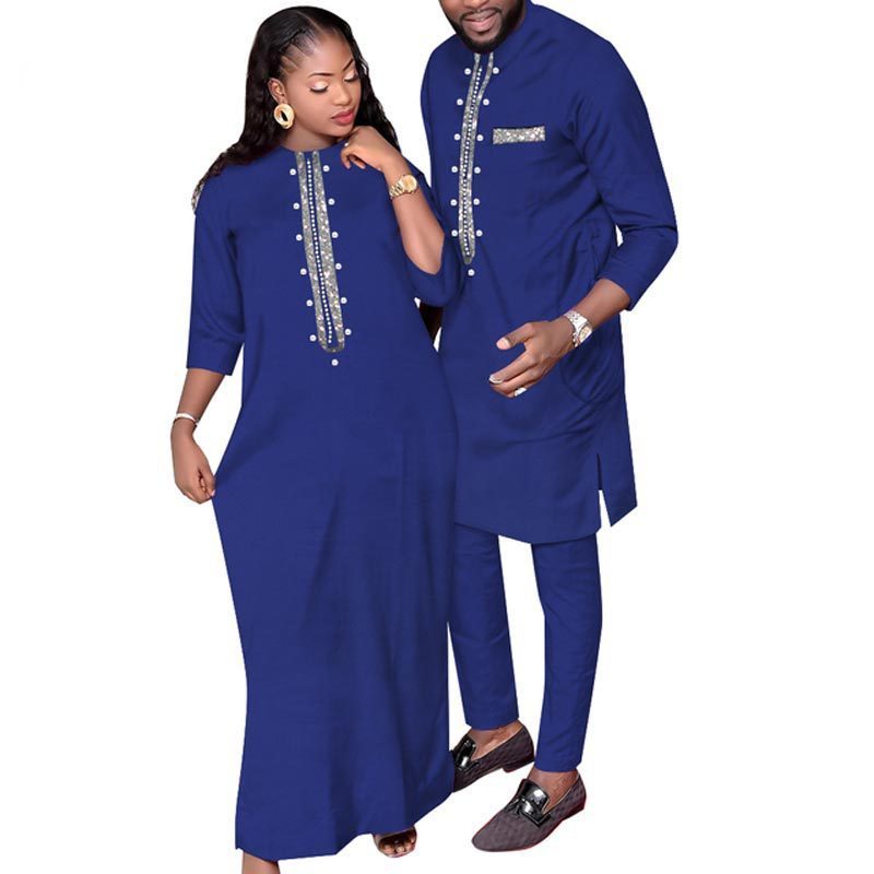 Customized Traditional African 15 Colors Ethnic Wax Printed Couple Matching Clothing Women Dresses And Men Suit