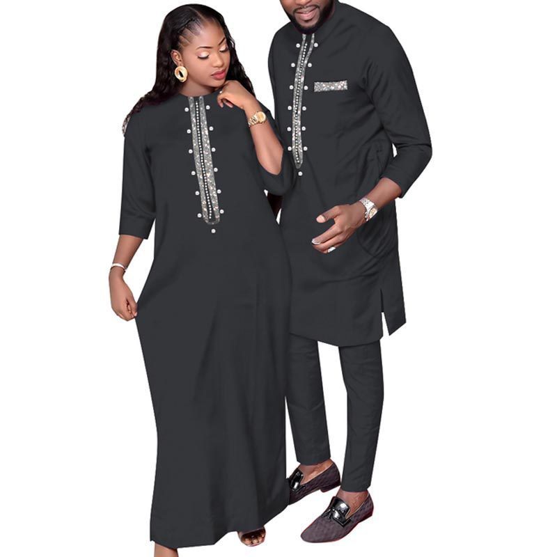 Customized Traditional African 15 Colors Ethnic Wax Printed Couple Matching Clothing Women Dresses And Men Suit