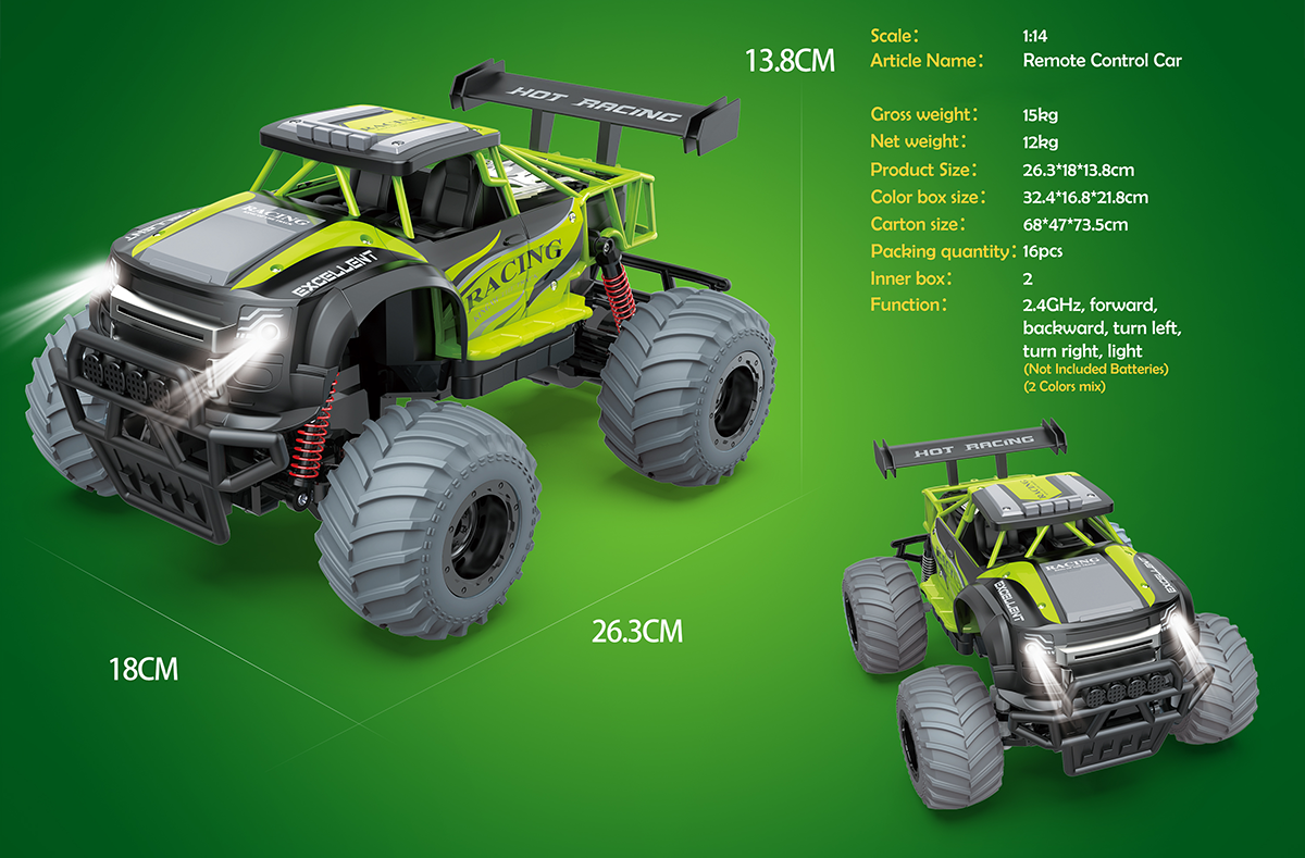 1:14 2WD RC Modified Off-Road Monster Wheels Truck 2.4G Remote Control Toy Vehicle Teenagers Kids Wireless Racing